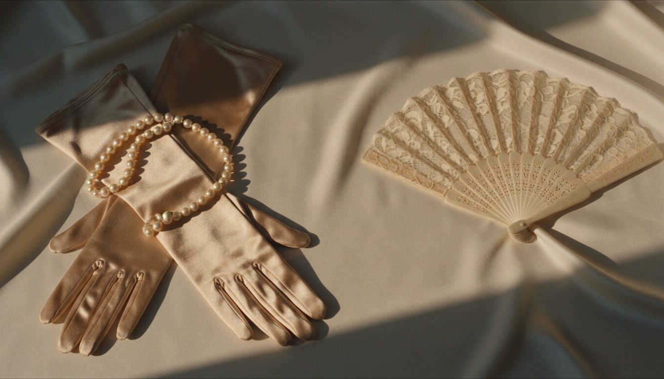 Silk, pearls and gloves — a refined morning still life
